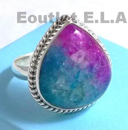 BI-COLOUR NATURAL SOLAR QUARTZ SOLID SILVER RING-sz8